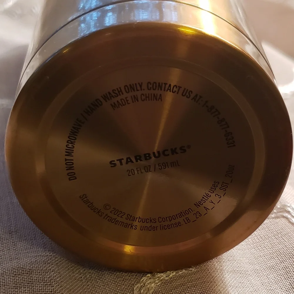 Starbucks Metallic Bronze  2022 Tumbler 20 Oz Traveler Stainless Steel.